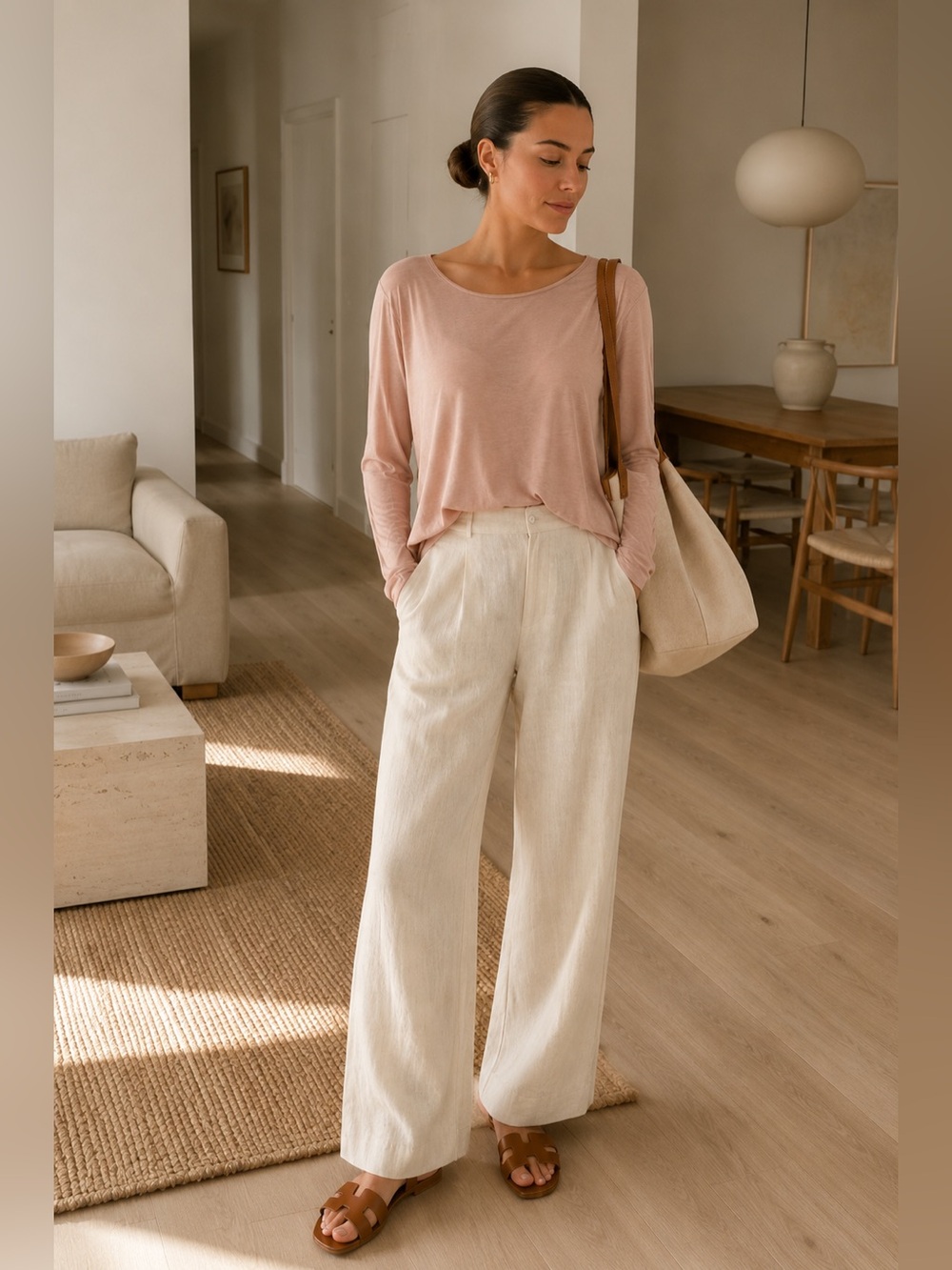 Fleur De Lis XL Blush Pink Knit Top Roll Tab Sleeve Casual Layering Tee Soft